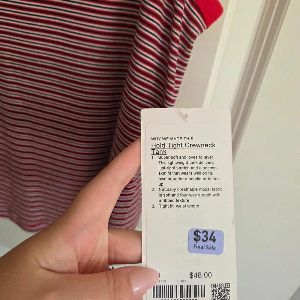 Lululemon red and navy striped hold tight tank top